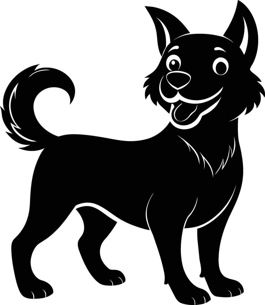 Black and white silhouette of a happy dog vector