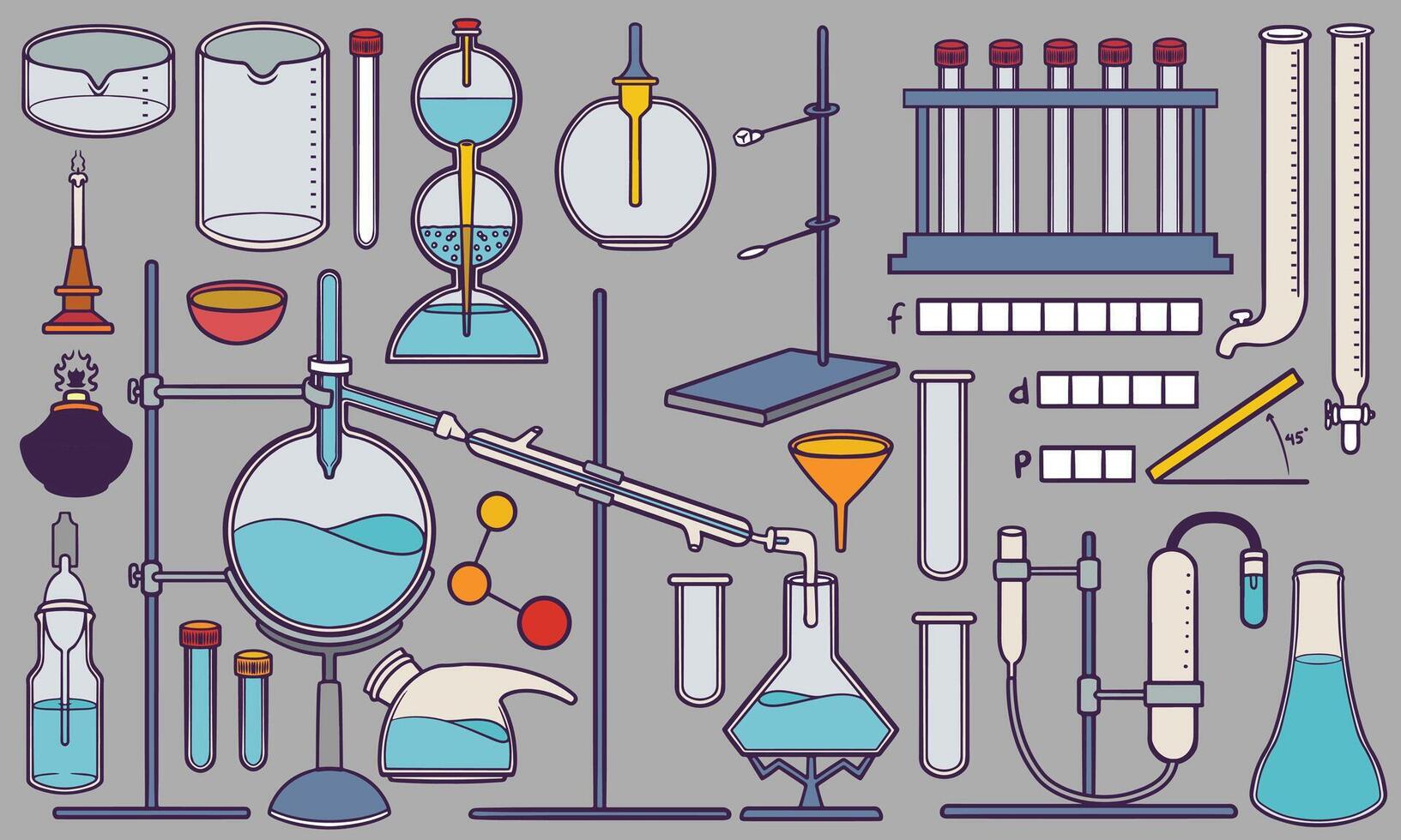 Hand drawn chemistry and laboratory tools for Medical doodle set . Health doctor equipment illustration. vector