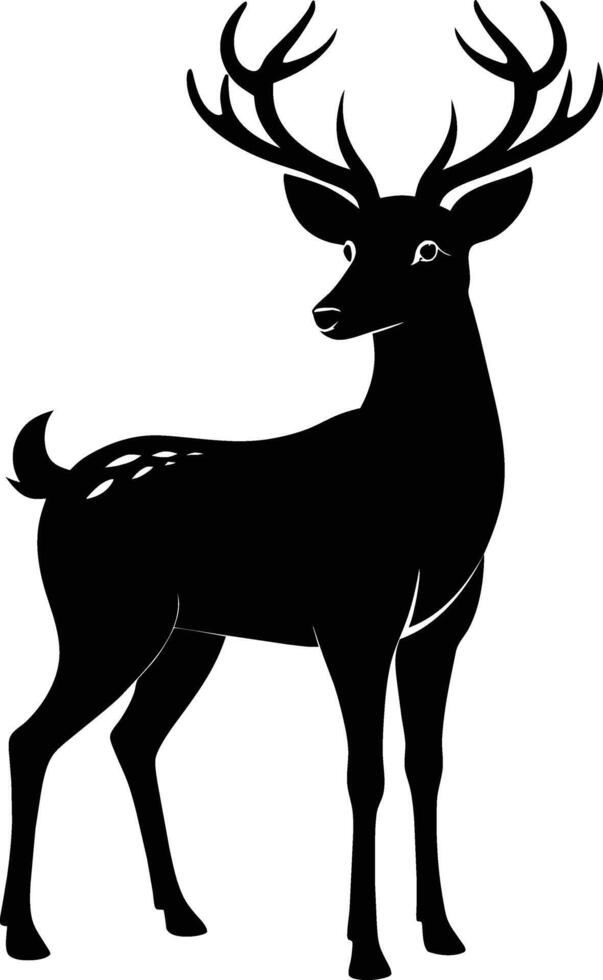 A black silhouette of a whitetail deer standing on a white background vector