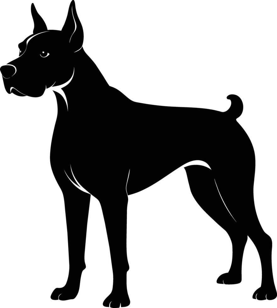 negro y blanco silueta de un Boxer perro en pie vector