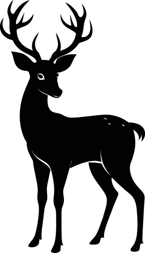 A black silhouette of a whitetail deer standing on a white background vector