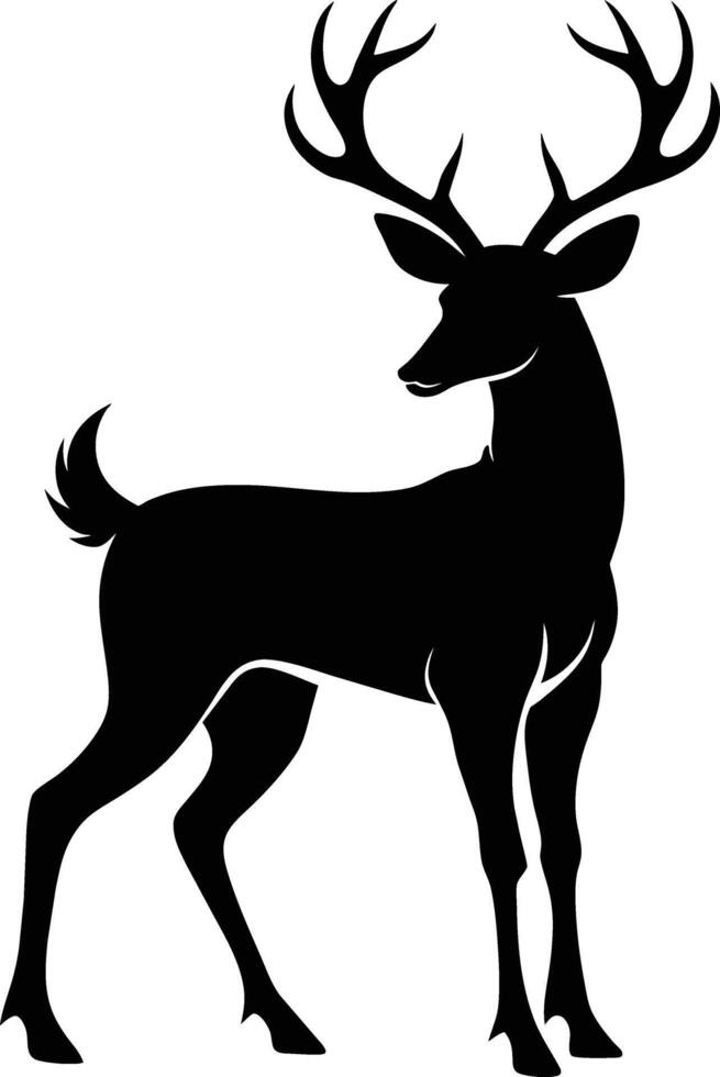 A black silhouette of a whitetail deer standing on a white background vector