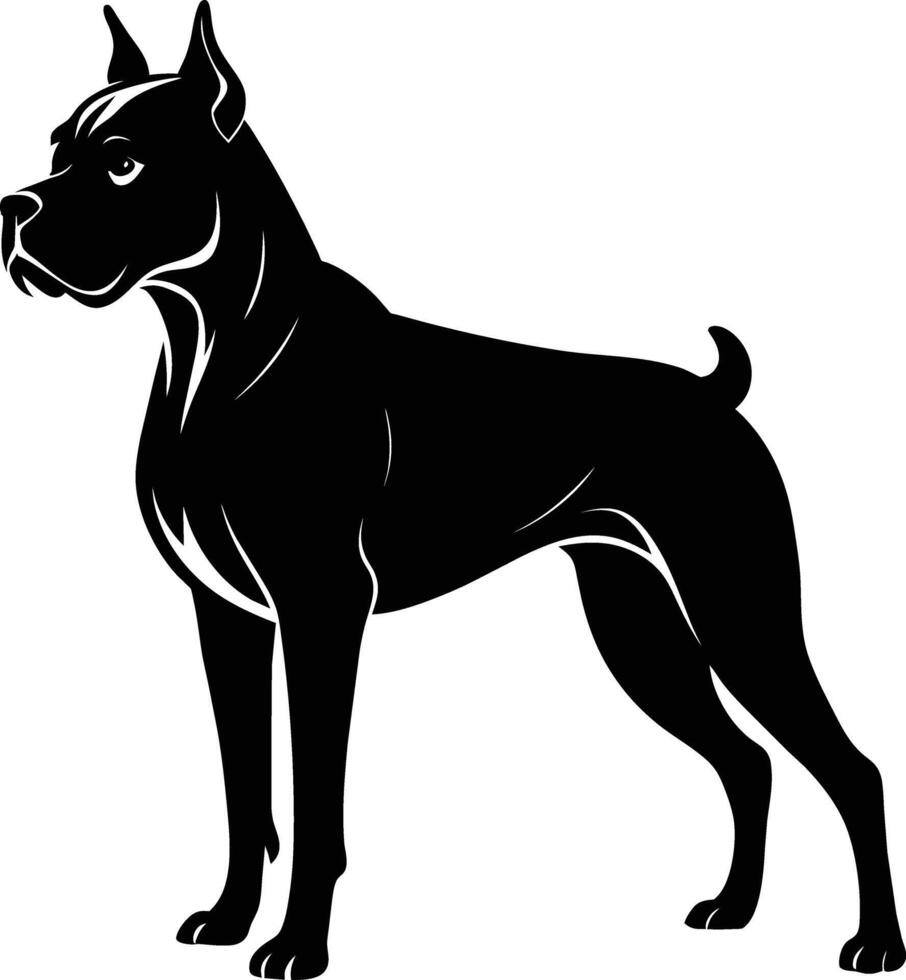 negro y blanco silueta de un Boxer perro en pie vector