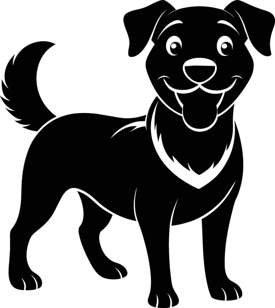 Black and white silhouette of a happy dog vector