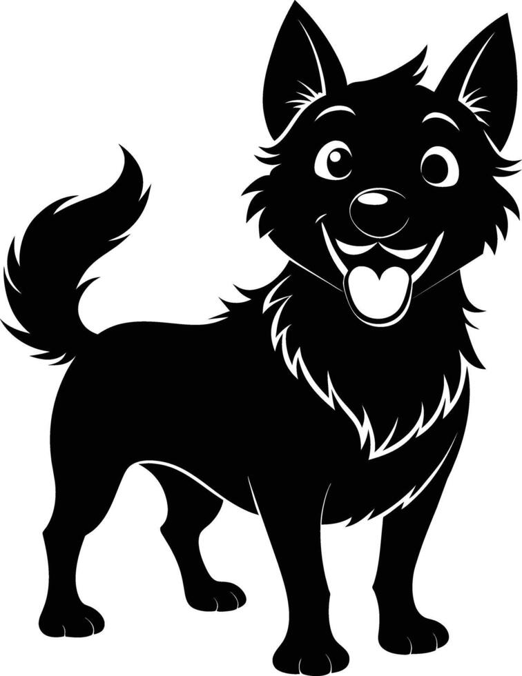 Black and white silhouette of a happy dog vector