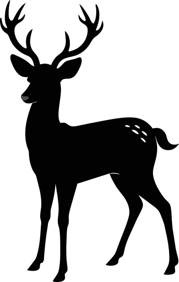 A black silhouette of a whitetail deer standing on a white background vector