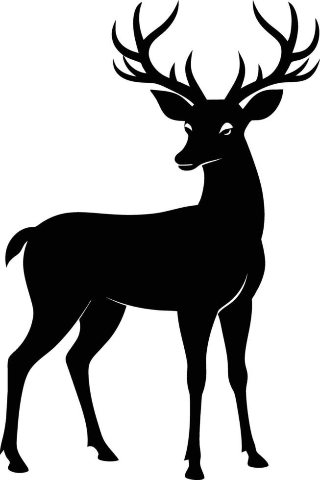 A black silhouette of a whitetail deer standing on a white background vector