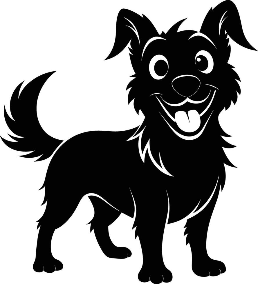 Black and white silhouette of a happy dog vector