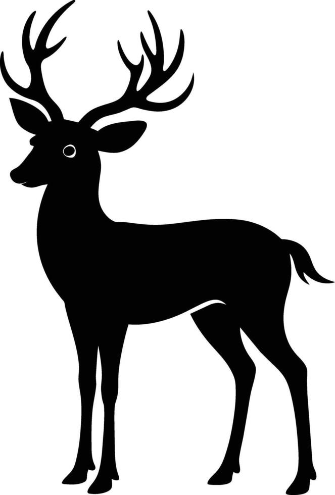 A black silhouette of a whitetail deer standing on a white background vector