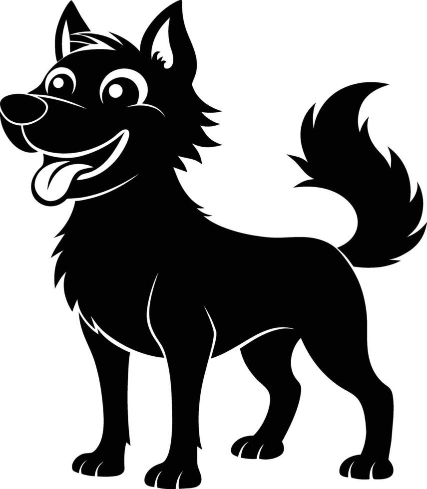 Black and white silhouette of a happy dog vector