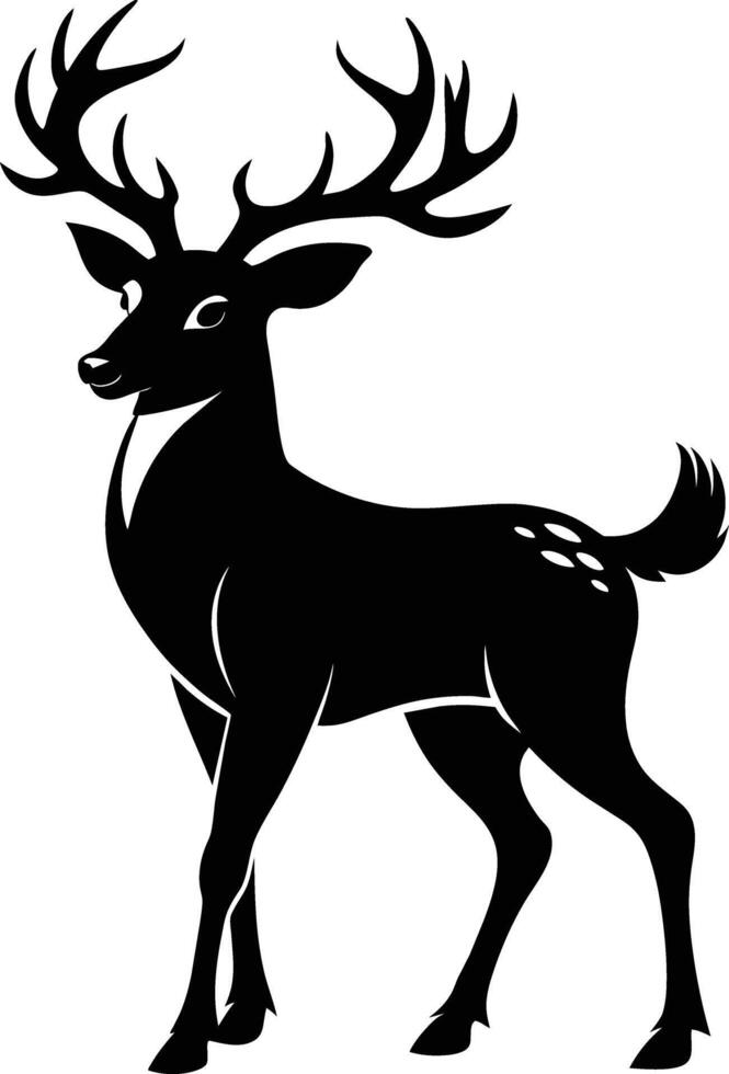 un negro silueta de un cola blanca ciervo en pie en un blanco antecedentes vector