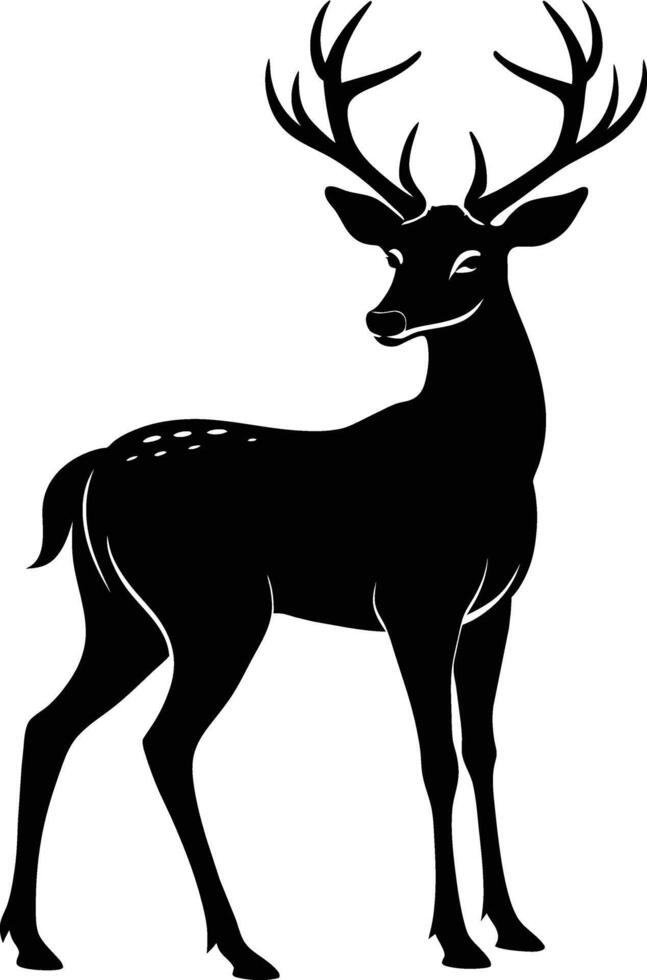 A black silhouette of a whitetail deer standing on a white background vector