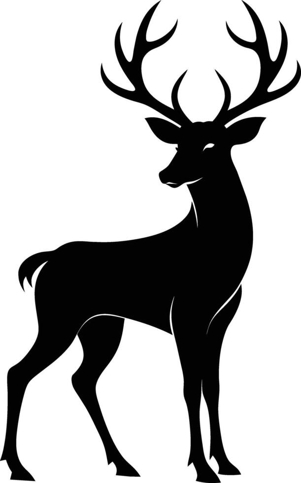 A black silhouette of a whitetail deer standing on a white background vector