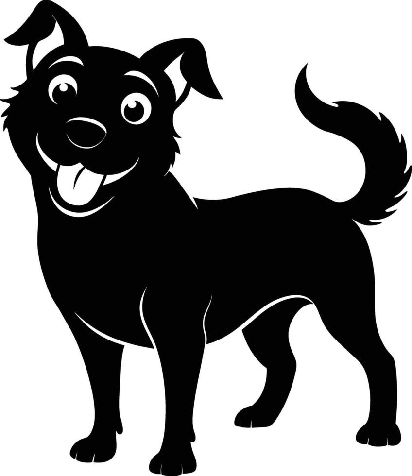 Black and white silhouette of a happy dog vector