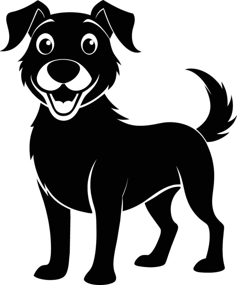 Black and white silhouette of a happy dog vector