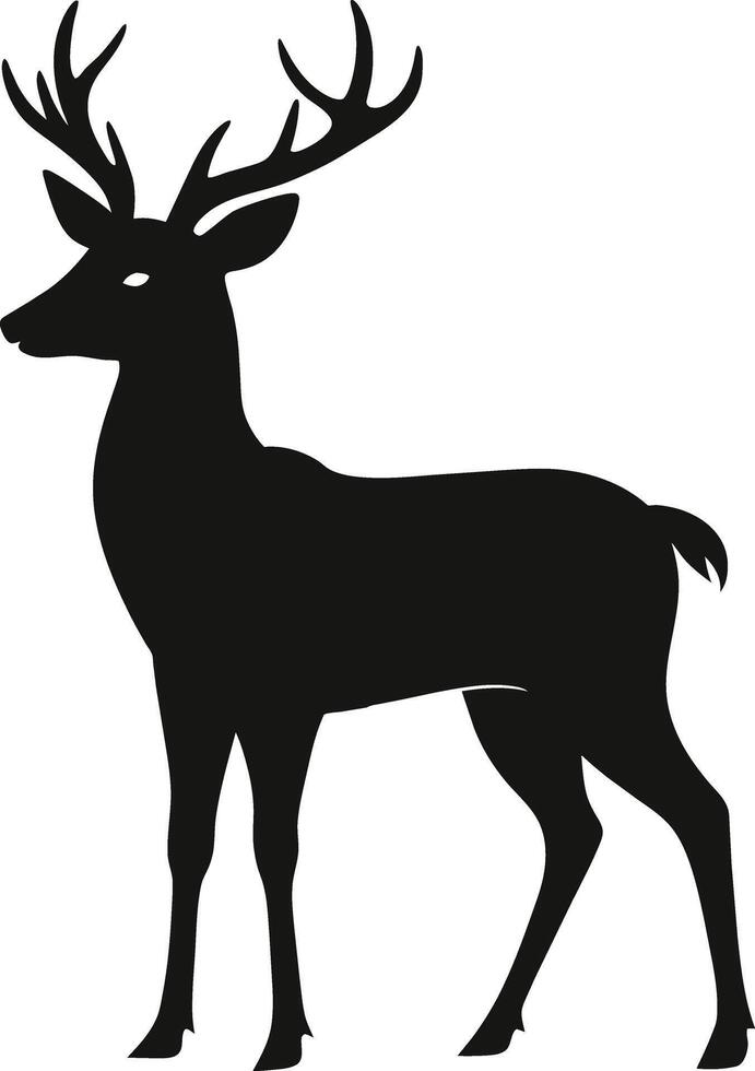 A black silhouette of a whitetail deer standing on a white background vector