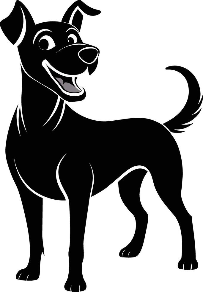 Black and white silhouette of a happy dog vector