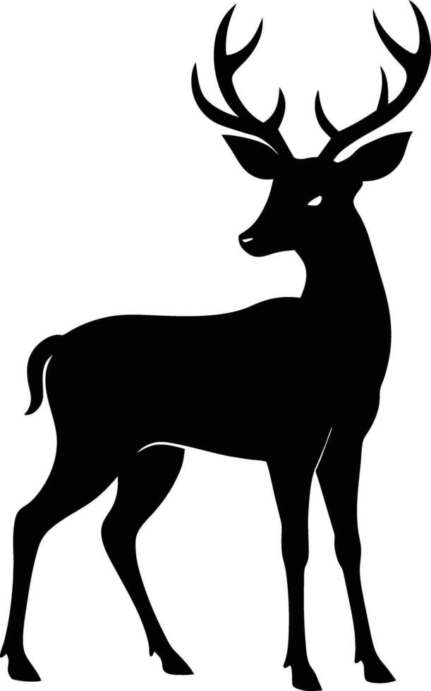 A black silhouette of a whitetail deer standing on a white background vector