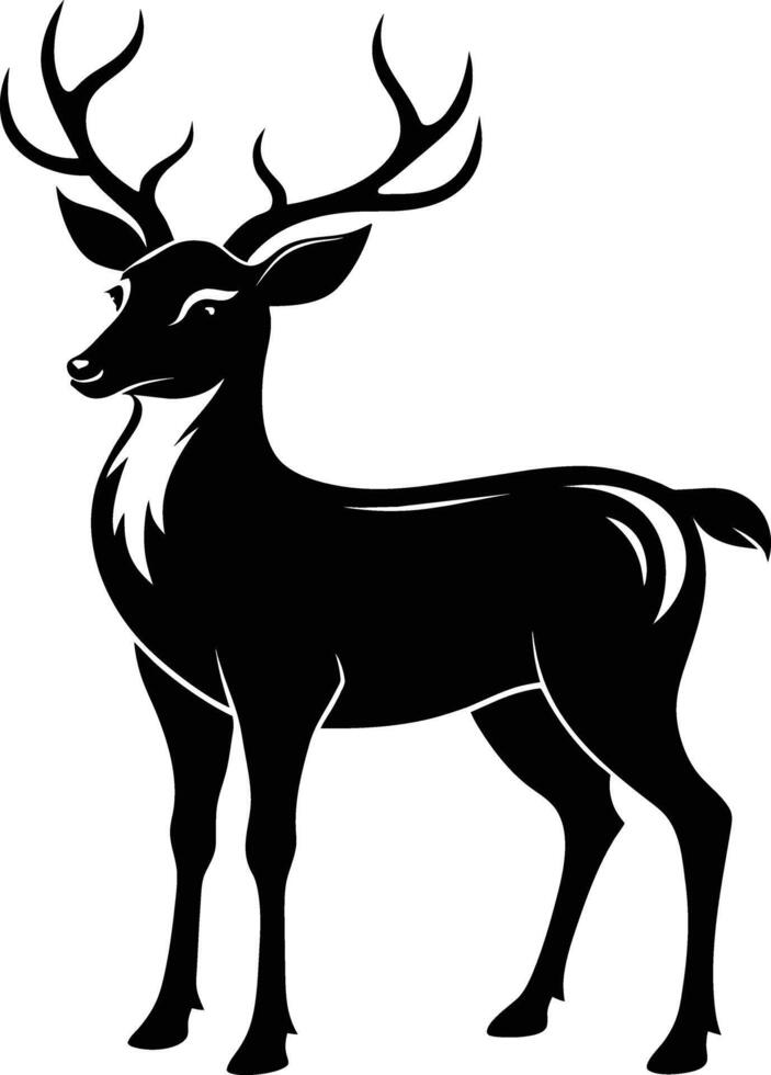 A black silhouette of a whitetail deer standing on a white background vector