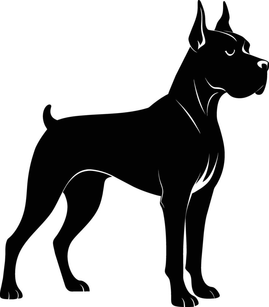 Black and white silhouette of a boxer dog standing vector