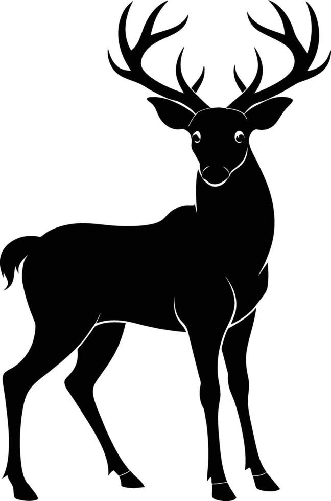 A black silhouette of a whitetail deer standing on a white background vector