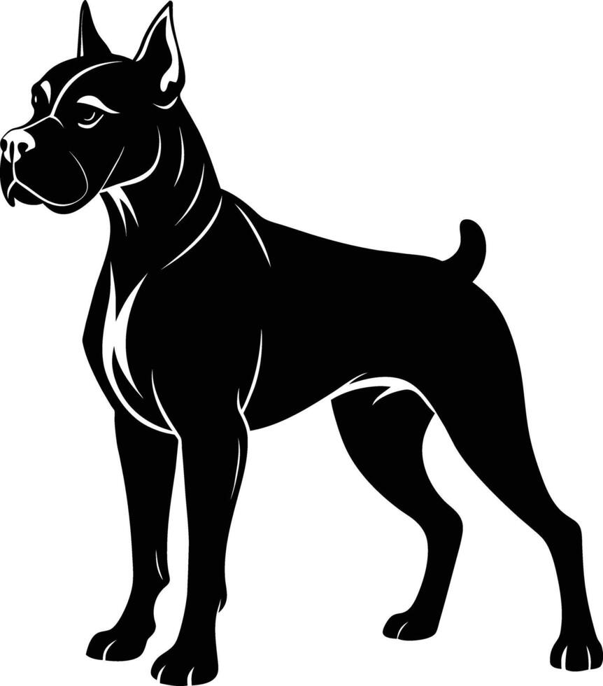 negro y blanco silueta de un Boxer perro en pie vector