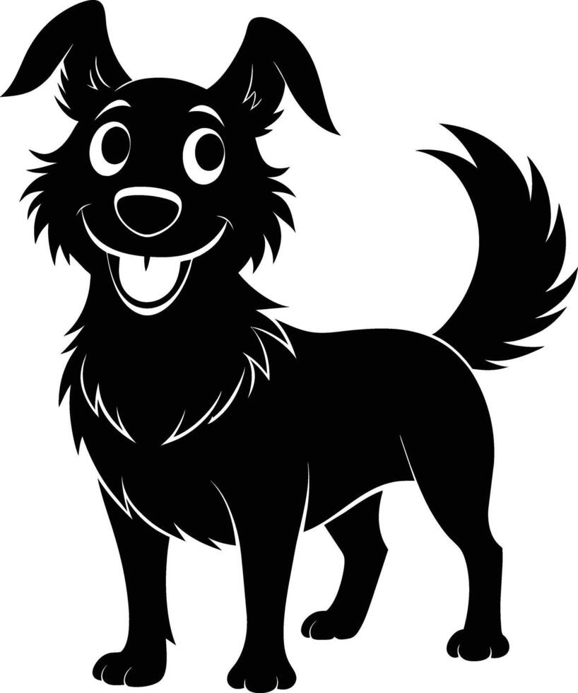 Black and white silhouette of a happy dog vector