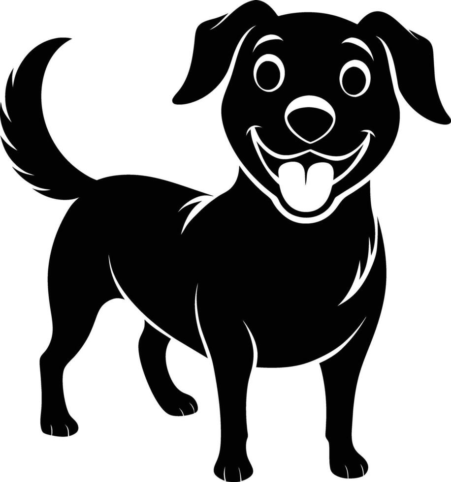 Black and white silhouette of a happy dog vector