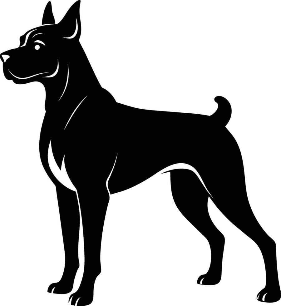 negro y blanco silueta de un Boxer perro en pie vector