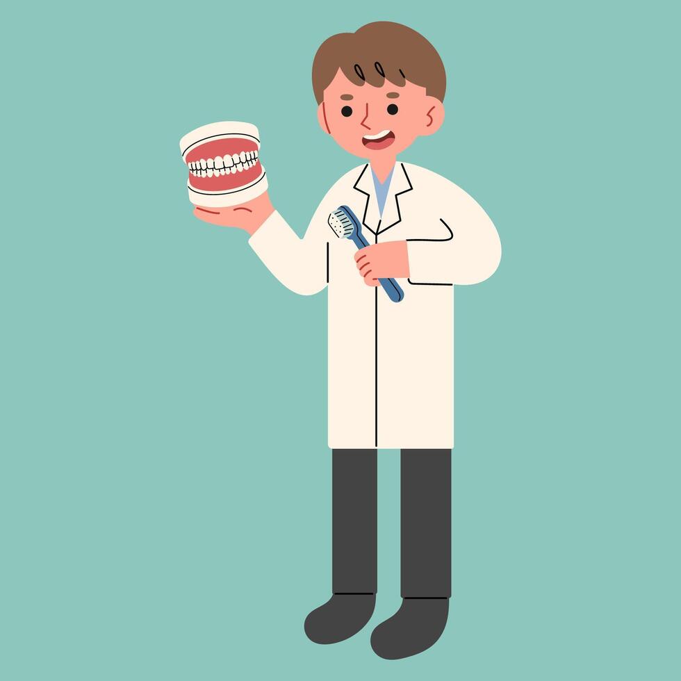 Dentist single 1 cute on a blue-green background, illustration. vector