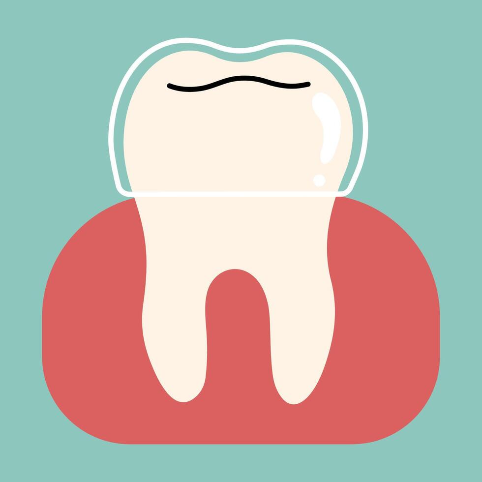 Tooth single 6 cute on a blue-green background, illustration. vector