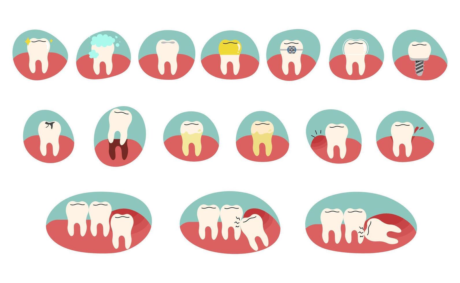 Teeth collection 2 cute on a white background, illustration. vector