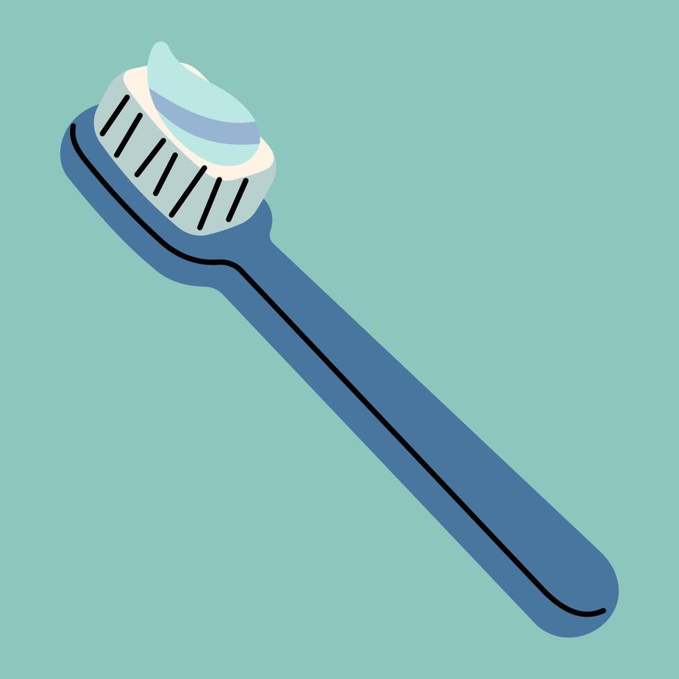 Toothbrush single cute on a blue-green background, illustration. vector