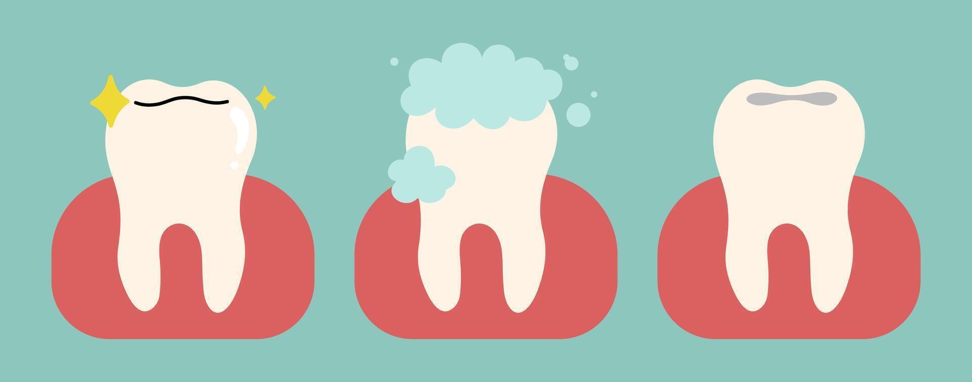 Teeth 5 on a blue greem background, illustration. vector