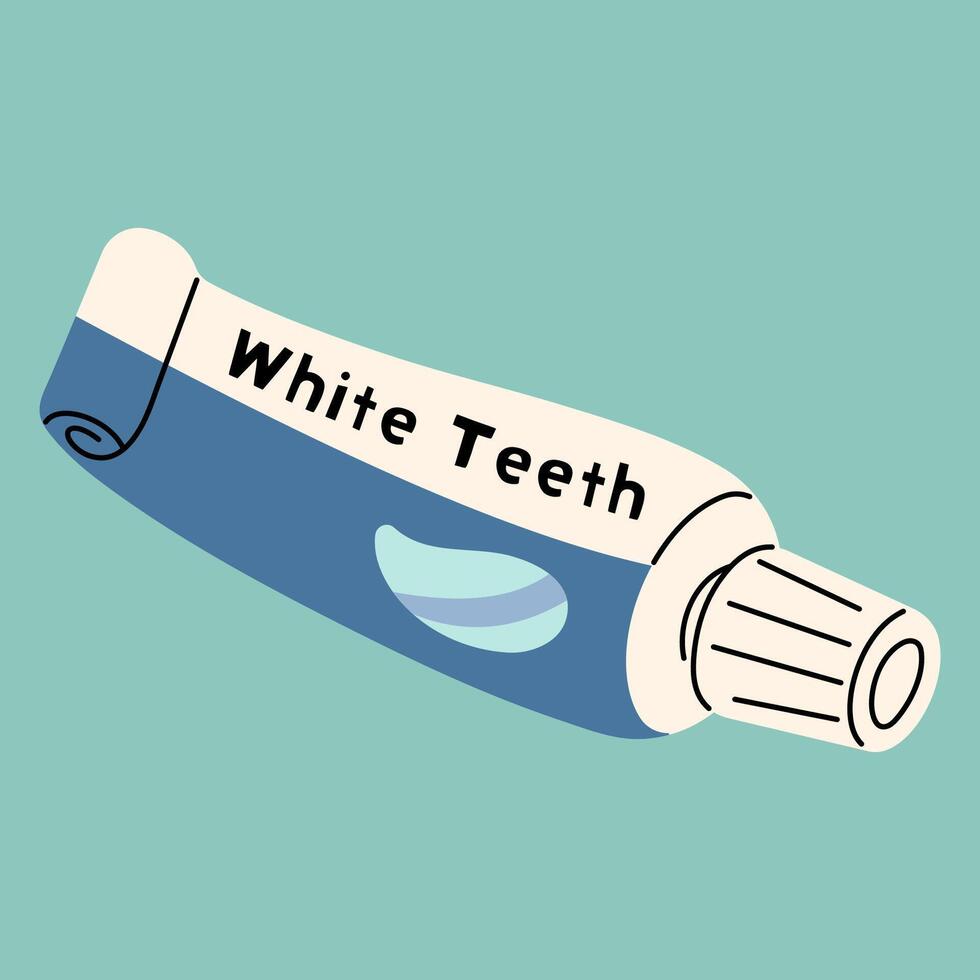 Toothpaste single cute on a blue-green background, illustration. vector