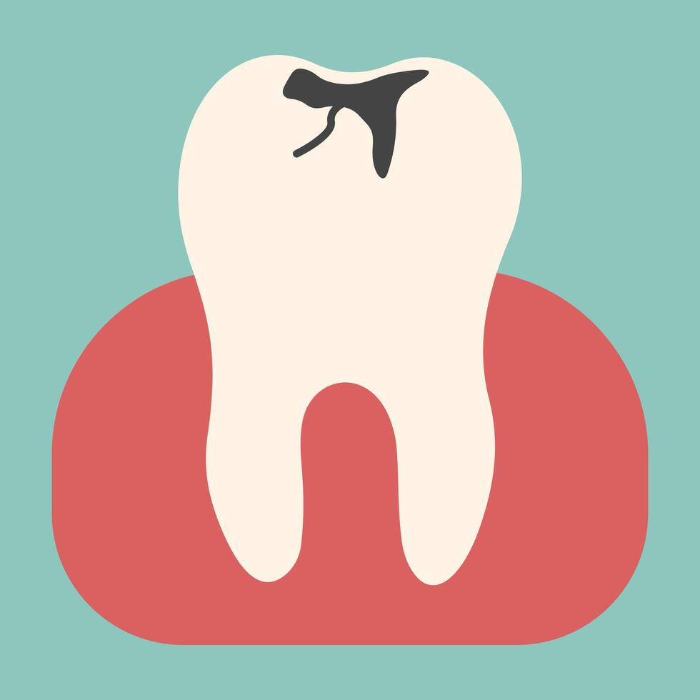 Tooth single cute on a blue-green background, illustration. vector