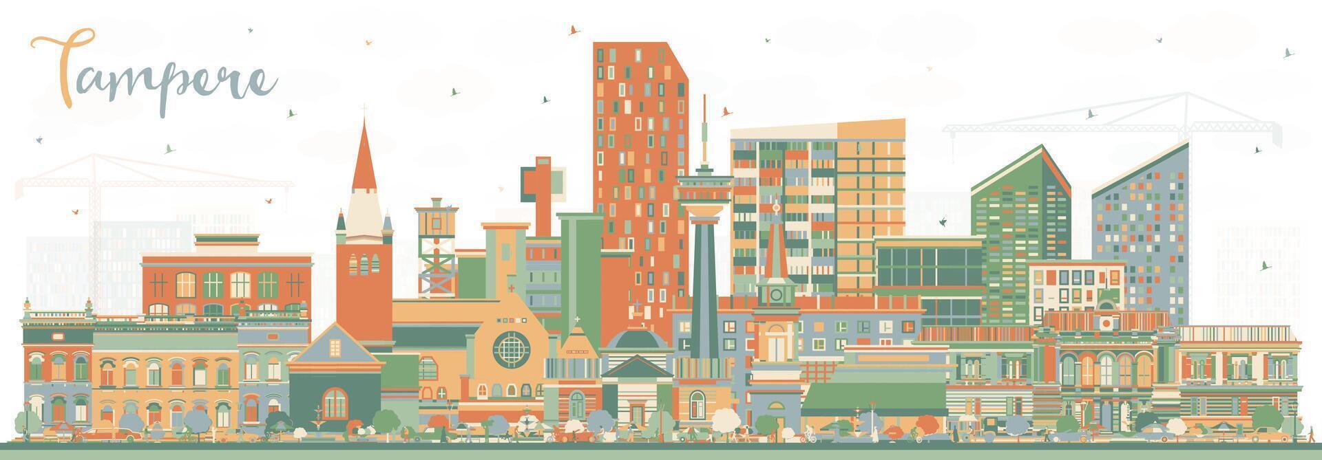 Tampere Finland city skyline with color buildings. Tampere cityscape with landmarks. Business travel and tourism concept with modern and historic architecture. vector