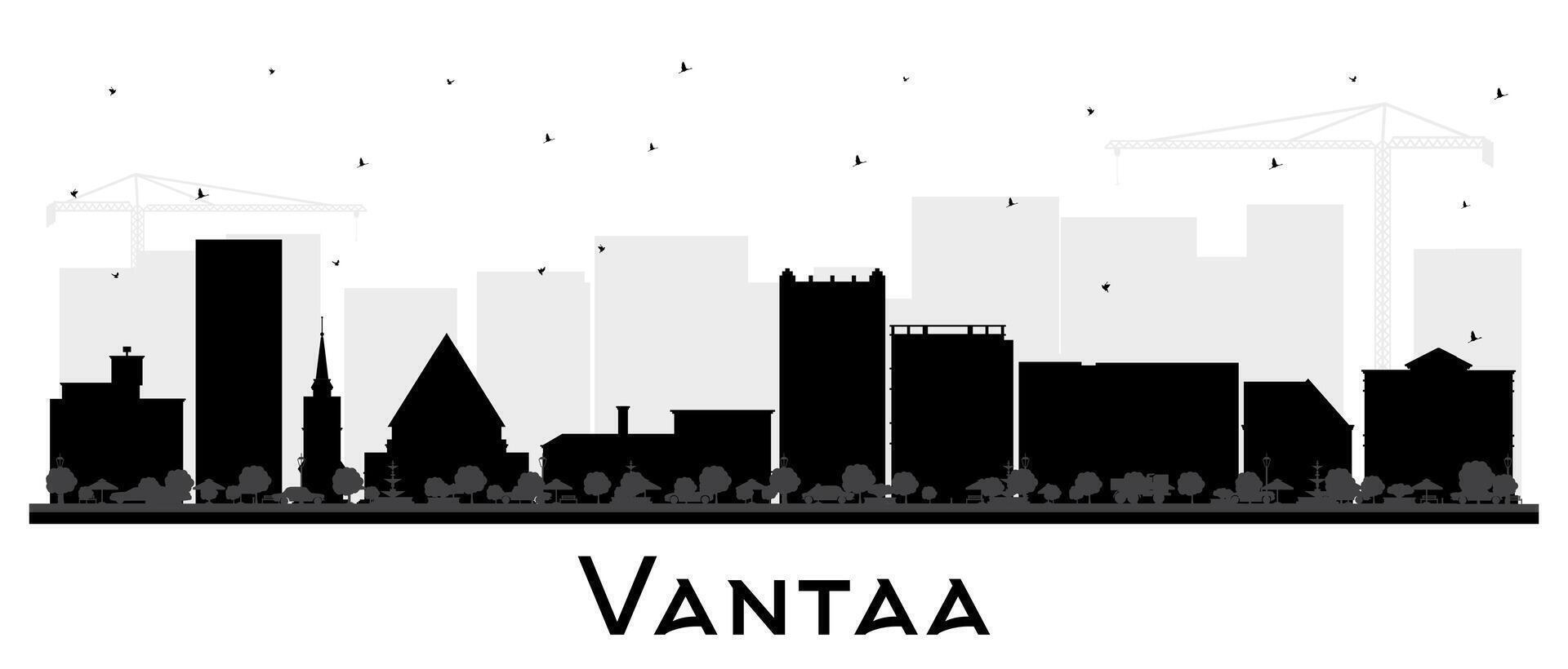 vantaa Finlandia ciudad horizonte silueta con negro edificios aislado en blanco. vantaa paisaje urbano con puntos de referencia negocio y turismo concepto con moderno y histórico arquitectura. vector