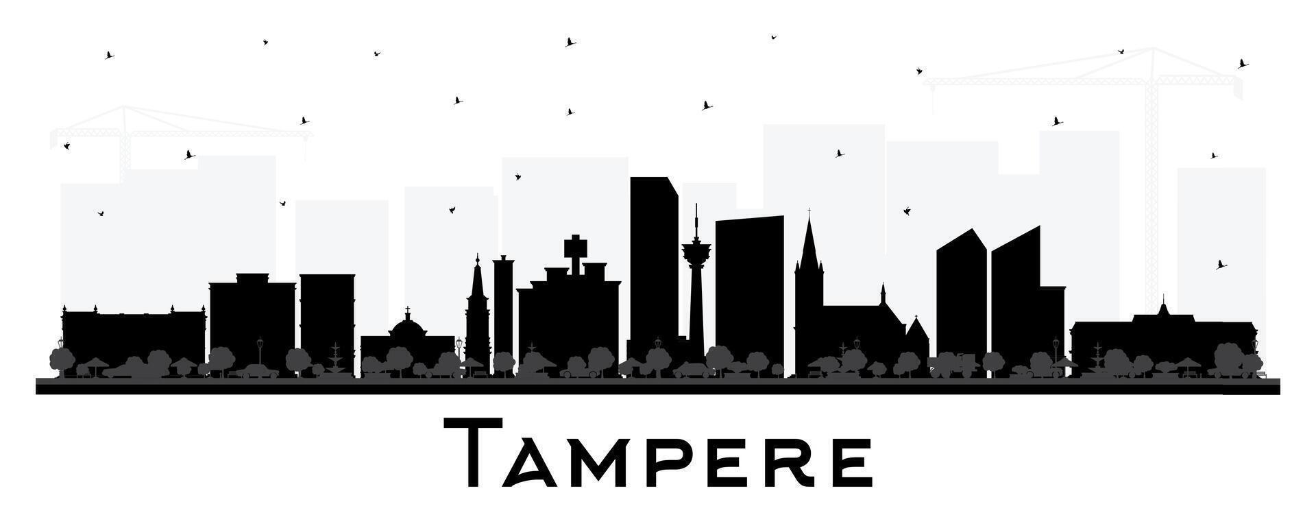 Tampere Finland city skyline silhouette with black buildings isolated on white. Tampere cityscape with landmarks. Tourism concept with modern and historic architecture. vector