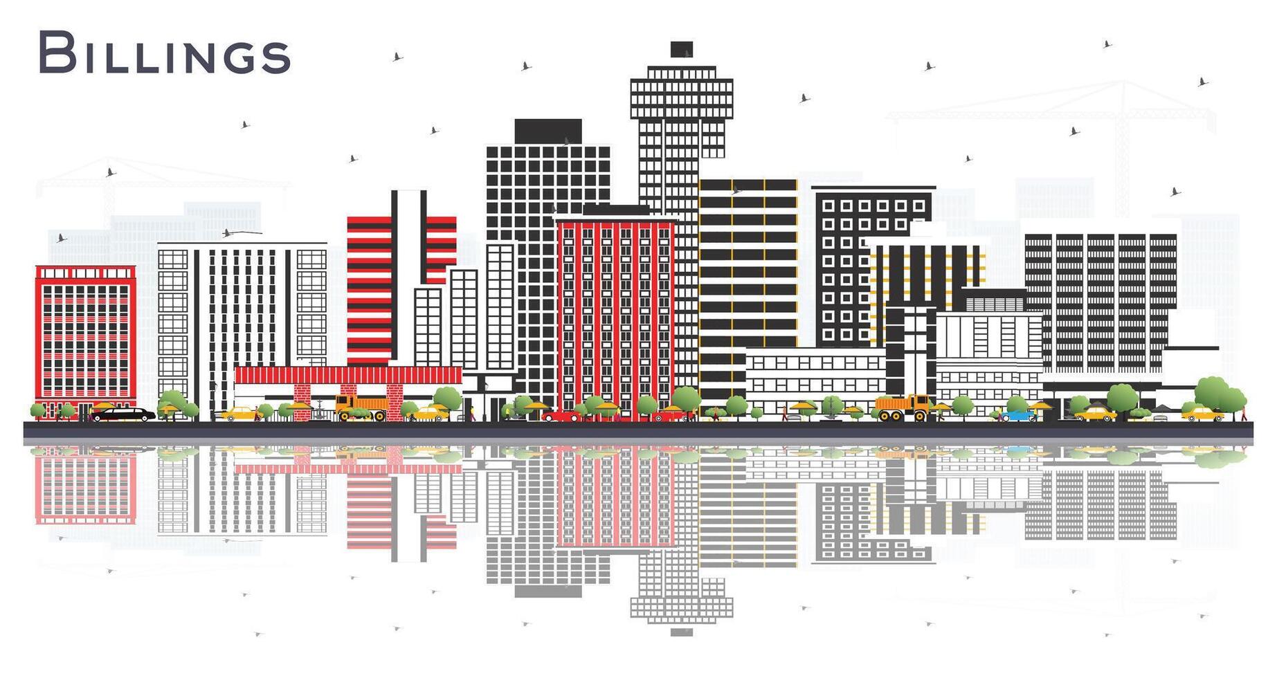 Billings Montana City Skyline with Color Buildings and reflections Isolated on White. Travel and Tourism Concept with Modern Architecture. Billings USA Cityscape with Landmarks. vector