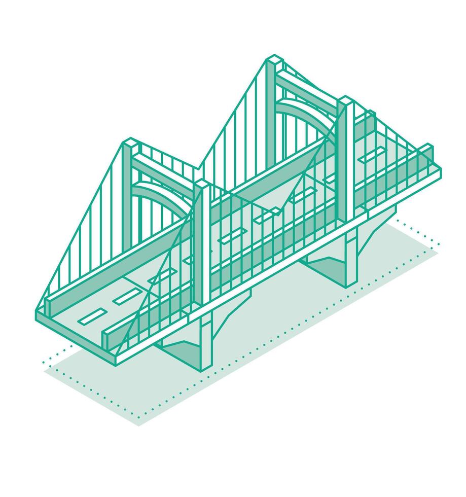 Isometric outline bridge. Road icon. Urban infrastructure. Suspension bridge. vector
