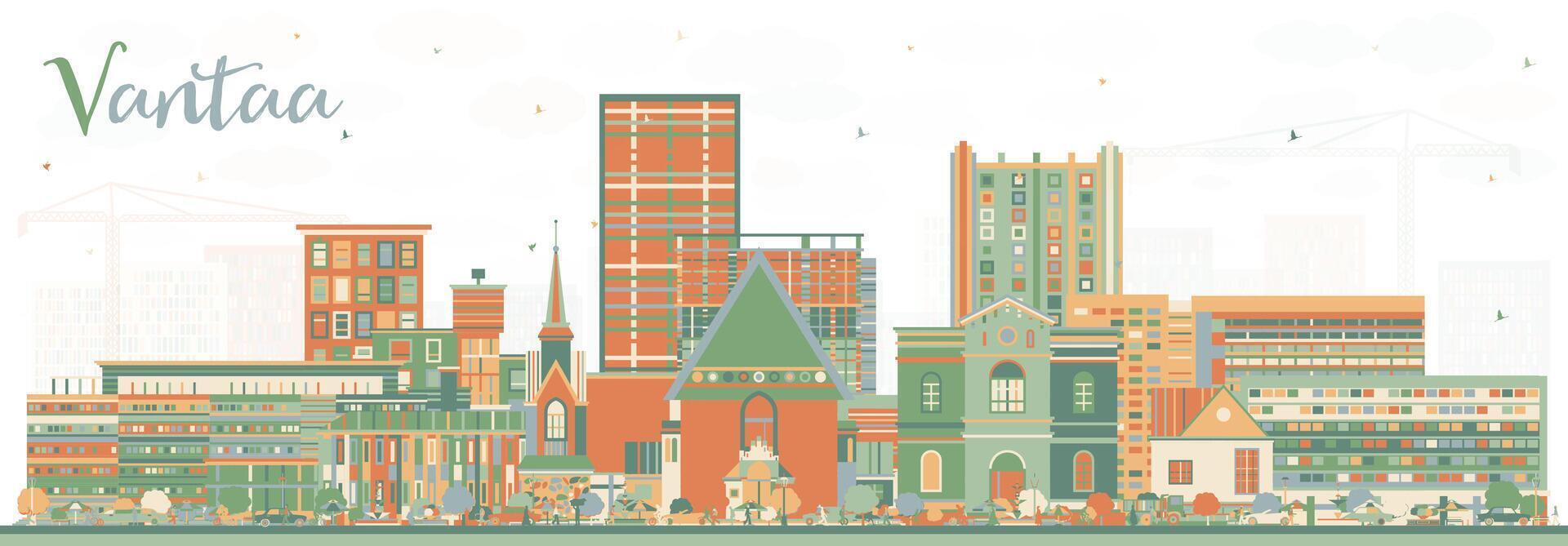 Vantaa Finland city skyline with color buildings. Vantaa cityscape with landmarks. Business travel and tourism concept with modern and historic architecture. vector
