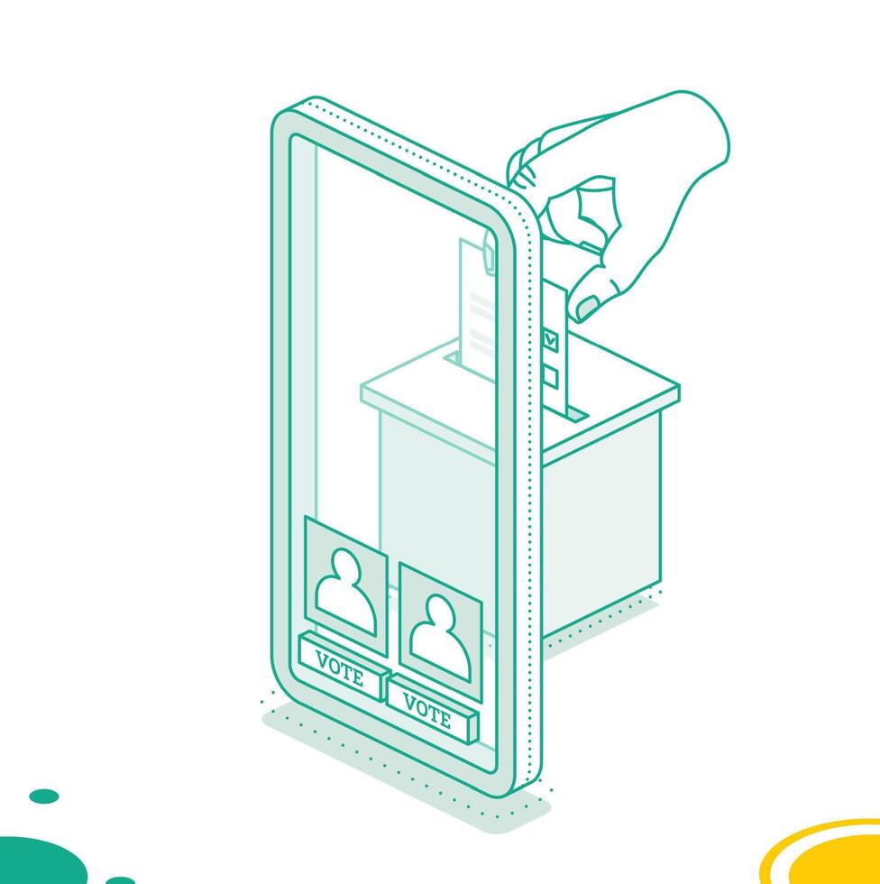 Isometric online voting and election concept using the smartphone. People vote online using mobile app to choose their candidate. vector