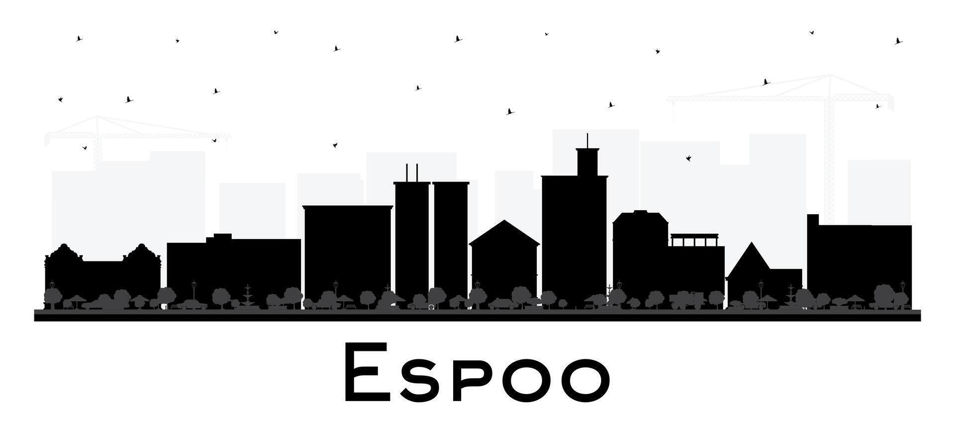 Espoo Finland city skyline silhouette with black buildings isolated on white. Espoo cityscape with landmarks. Business and tourism concept with modern and historic architecture. vector