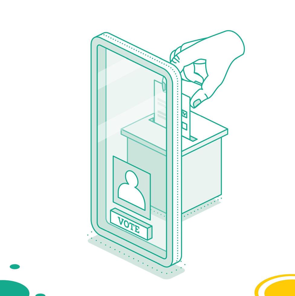 Isometric online voting and election concept using the smartphone. People vote online using mobile app to choose their candidate. vector