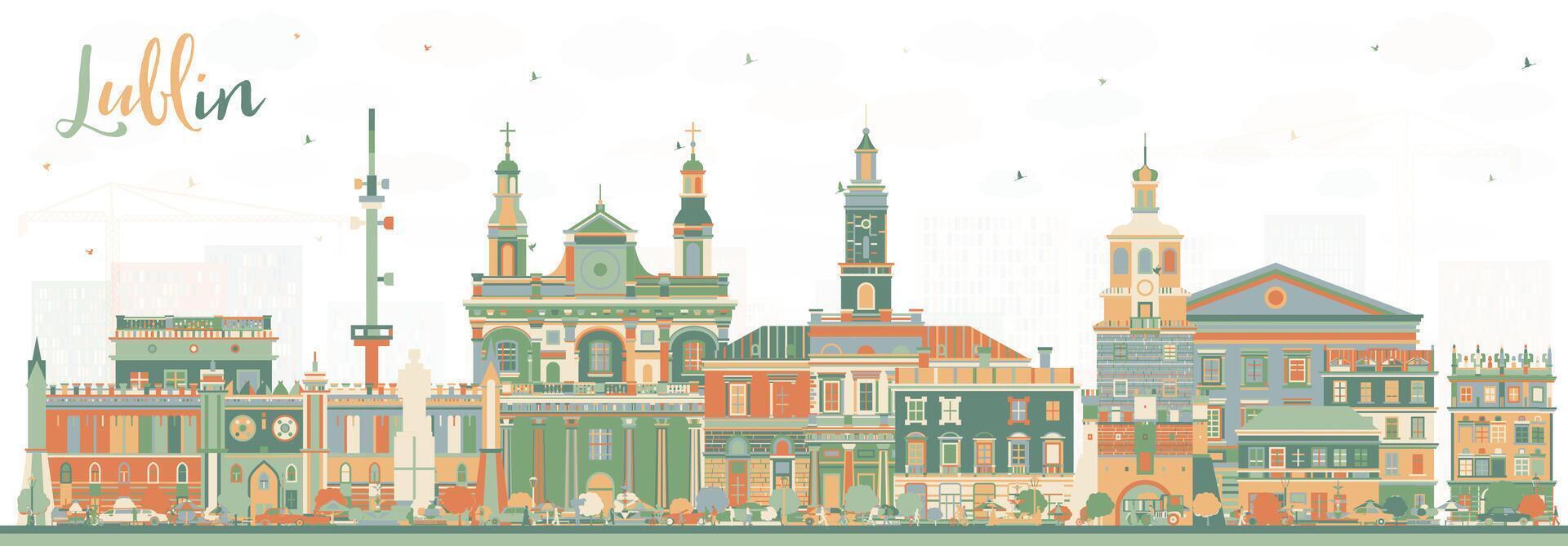 Lublin Poland city skyline with color buildings. Lublin cityscape with landmarks. Business travel and tourism concept with modern and historic architecture. vector