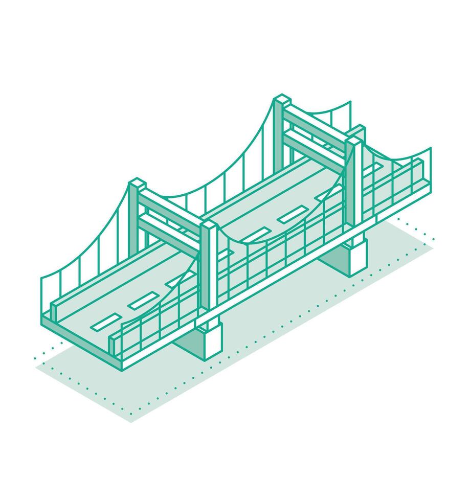 Isometric outline bridge. Road icon. Urban infrastructure. Suspension bridge. vector
