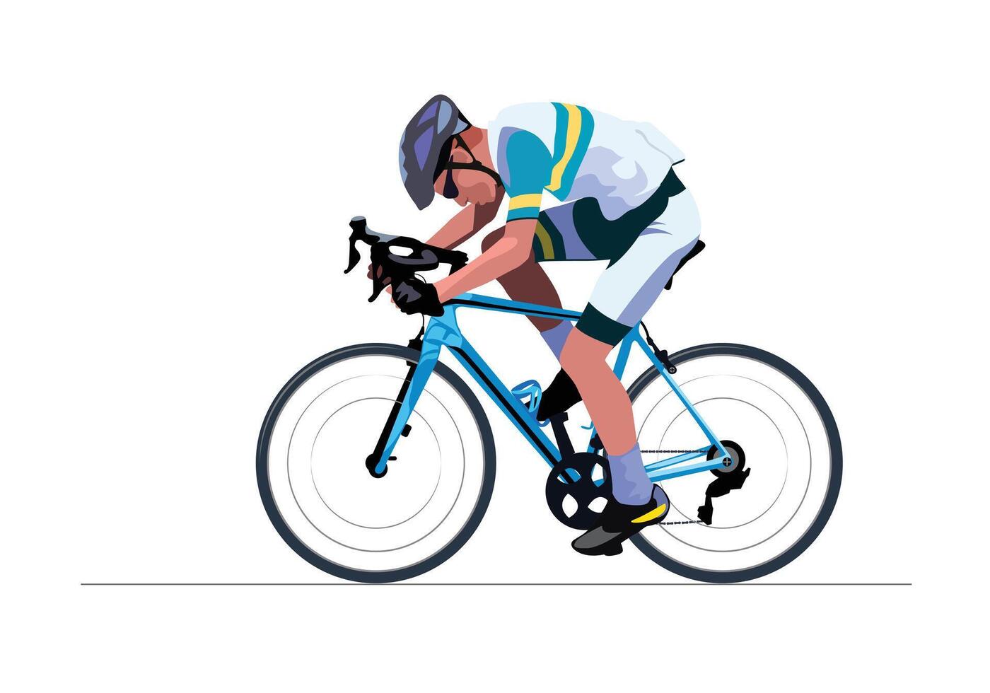 Man riding blue bicycle isolated on white background. vector