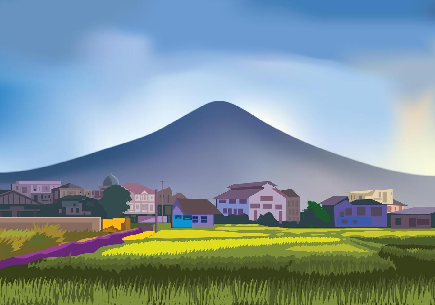 Mount sindoro peak hill indonesia central java. vector