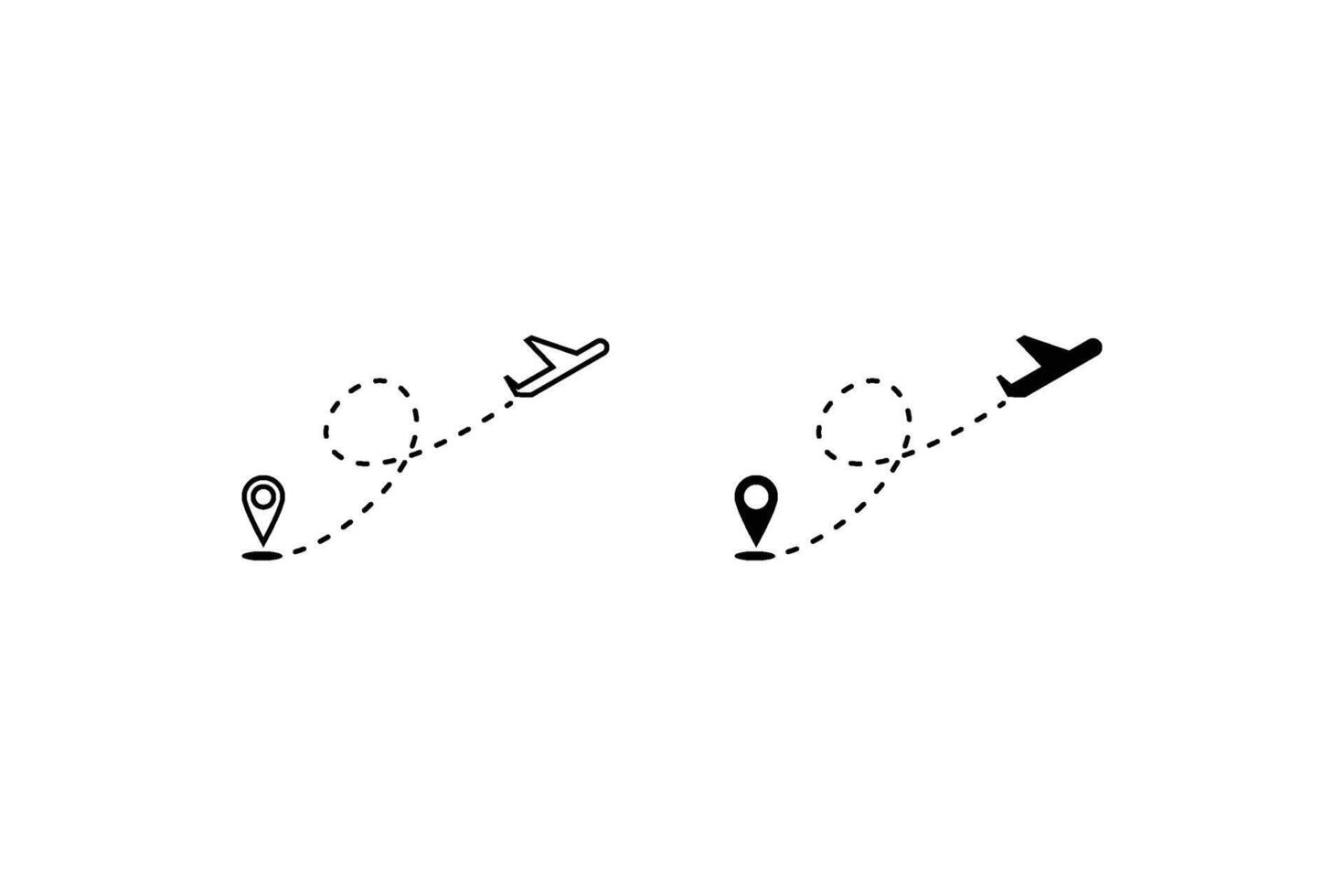 Plane track to point with dashed line way or air lines, airplane icon on white background vector